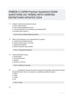 PMBOK 6 CAPM Practice Questions EXAM QUESTIONS (53 TERMS) WITH VERIFIED DEFINITIONS UPDATED 2024
