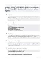 Department of Agriculture Pesticide Applicator's Study Guide (125 Questions & Answers) Latest Update