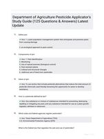 Department of Agriculture Pesticide Applicator's Study Guide (125 Questions & Answers) Latest Update