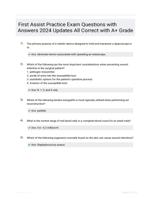 First Assist Practice Exam Questions with Answers 2024 Updates All Correct with A+ Grade