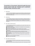 Essentials of Psychiatric Mental-Health Nursing EXAM QUESTIONS (82 TERMS) WITH VERIFIED DEFINITIONS UPDATED 2024