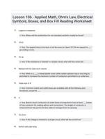 Lesson 106 - Applied Math, Ohm's Law, Electrical Symbols, Boxes, and Box Fill Reading Worksheet