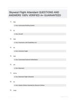 Skywest Flight Attendant QUESTIONS AND ANSWERS 100% VERIFIED A+ GUARANTEED