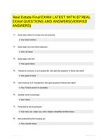Real Estate Final EXAM LATEST   WITH 87 REAL EXAM QUESTIONS  AND ANSWERS(VERIFIED ANSWERS)