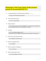 Philosophy Final Exam Study Guide  practice quizzes & Answers(RATED A+)