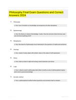 Philosophy Final Exam Questions and Correct Answers 2024