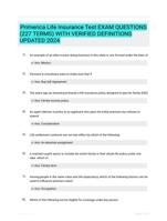 Primerica Life Insurance Test EXAM QUESTIONS (227 TERMS) WITH VERIFIED DEFINITIONS UPDATED 2024