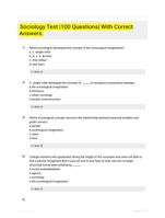 Sociology Test |100 Questions| With Correct Answers.