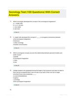 Sociology Test |100 Questions| With Correct Answers.