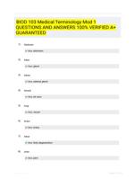 BIOD 103 Medical Terminology Mod 1 QUESTIONS AND ANSWERS 100% VERIFIED A+ GUARANTEED