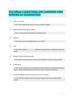Fire Officer I QUESTIONS AND ANSWERS 100% VERIFIED A+ GUARANTEED