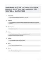 FUNDAMENTAL CONCEPTS AND SKILLS FOR NURSING QUESTIONS AND ANSWERS 100% VERIFIED A+ GUARANTEED
