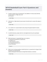 NFHS Basketball Exam Part II Questions and Answers