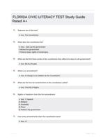 FLORIDA CIVIC LITERACY TEST Study Guide Rated A+