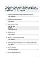 Washington State Master Esthetician Written Practical Test Prep 294 CORRECTLY ANSWERED QUESTIONS LATEST UPDATE