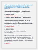 CERTIFIED FLORIDA CLAIMS ADJUSTER EXAM 2024-2025 NEWEST  !!! ACTUAL COMPLETE EXAM QUESTIONS AND CORRECT  DETAILED