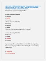 RELATIVITY PROCESSING SPECIALIST EXAM 2024-2025 NEWEST !!! (RELATIVITY ONE )ACTUAL COMPLETE EXAM QUESTIONS AND  CORRECT ans