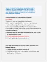 TEXAS STATE INSPECTIO N EXAM 2024-2025NEWEST!!!  COMPLETE ACTUAL EXAM QUESTIONS AND CORRECT  ANSWERS
