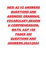 HESI A2 V2 QUESTIONS AND ANSWERS GRAMMAR, VOCABULARY,READING COMPREHENSION, MATH, A&P