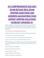 ATI COMPREHENSIVE 2023 EXIT EXAM RETAKE REAL EXAM VERIFIED QUESTIONS AND ANSWERS GUARANTEED PASS EXPERT VERIFIED SOLUTIONS