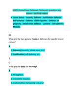 MBE Criminal Law: Defenses Flashcards questions and  answers verified newest  Learn about: - Insanity defens