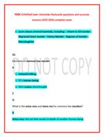 MBE Criminal Law: Homicide Flashcards questions and accurate  answers 2025-2026 complete exam
