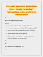 NCLEX-RN (2) Management: Multiple Patient  Priority / "Who Do You See First?"  Flashcards latest version questions
