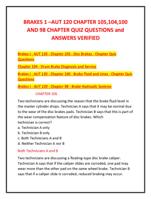 BRAKES 1 AUT 120 CHAPTER 105,104,100  AND 98 CHAPTER QUIZ QUESTIONS and  ANSWERS VERIFIED