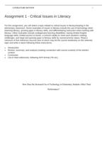 Assignment 1 - Critical Issues in LiteracyFor this assignmen