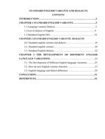 STANDARD ENGLISH VARIANTS AND DIALECTS