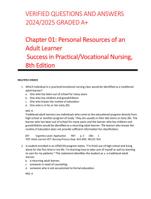 VERIFIED QUESTIONS AND ANSWERS  Personal Resources of an Adult Learner  Success in Practical/Vocational Nursing