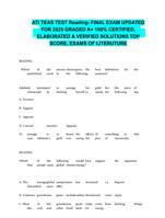 ATI TEAS TEST Reading- FINAL EXAM UPDATED  FOR 2025 GRADED A+