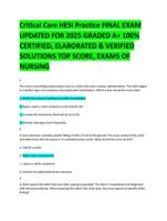 Critical Care HESI Practice FINAL EXAM  UPDATED FOR 2025 GRADED A+