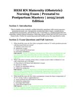 HESI RN Maternity (Obstetric) Nursing Exam | Prenatal to Postpartum Mastery | Verified Questions and Answers | 2025/2026