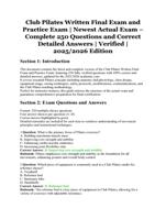 Club Pilates Written Final Exam and Practice Exam | Newest Actual Exam  Complete 250 Questions and Correct Detailed Answers