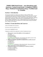 NBME CBSE Real Exam  Complete USMLE Step 1 Medical Exam Prep | 200 Verified Questions and Answers | A+ Graded