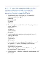 POLI-330: Political Science Year Three 2024-2025  100 Practice Questions with Answers (Graded A+)