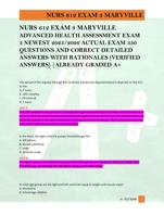 NURS 612 EXAM 3 MARYVILLE  ADVANCED HEALTH ASSESSMENT EXAM  3 NEWEST 2025/2026 ACTUAL EXAM 350  QUESTIONS
