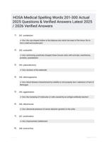 HOSA Medical Spelling Words 201-300 Actual 2025 Questions & Verified Answers Latest 2025 / 2026 Verified Answers
