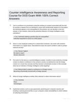 Counter intelligence Awareness and Reporting Course for DOD Exam With 100% Correct Answers