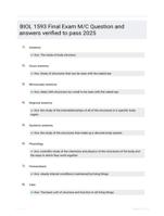 BIOL 1593 Final Exam M/C Question and answers verified to pass 2025