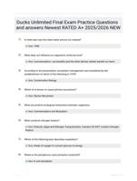 Ducks Unlimited Final Exam Practice Questions and answers Newest RATED A+ 2025/2026 NEW