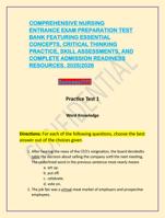 COMPREHENSIVE NURSING  ENTRANCE EXAM PREPARATION TEST  BANK FEATURING ESSENTIAL  CONCEPTS, CRITICAL THINKING  PRACTICE