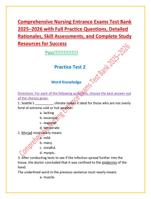 Comprehensive Nursing Entrance Exams Test Bank  20252026 with Full Practice Questions, Detailed  Rationales, Skill