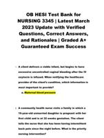 OB HESI Test Bank for NURSING 3345 | Latest March 2025 Update with Verified Questions, Correct Answers, and