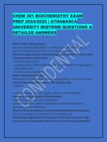 CHEM 301 BIOCHEMISTRY EXAM PREP 2024/2025 | ATHABASCA UNIVERSITY MI