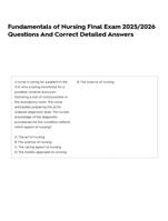Fundamentals of Nursing Final Exam 2025/2026 Questions And Answers