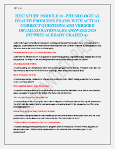 HESI STUDY MODULE 10 –PHYSIOLOGICAL  HEALTH PROBLEMS EXAMS